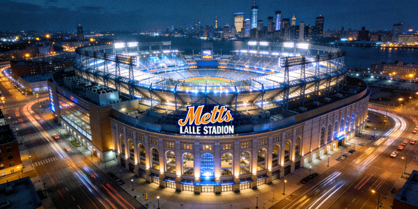美国纽约大都会人寿体育场外部宏伟的夜景照片